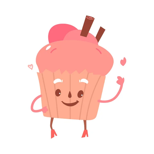 Vektor süße humanisierte Cupcake, Brownie-Charakter — Stockvektor