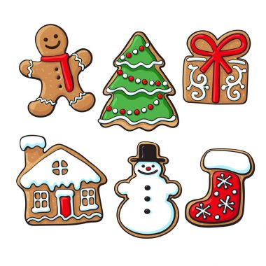 Glazed homemade Christmas gingerbread cookies clipart