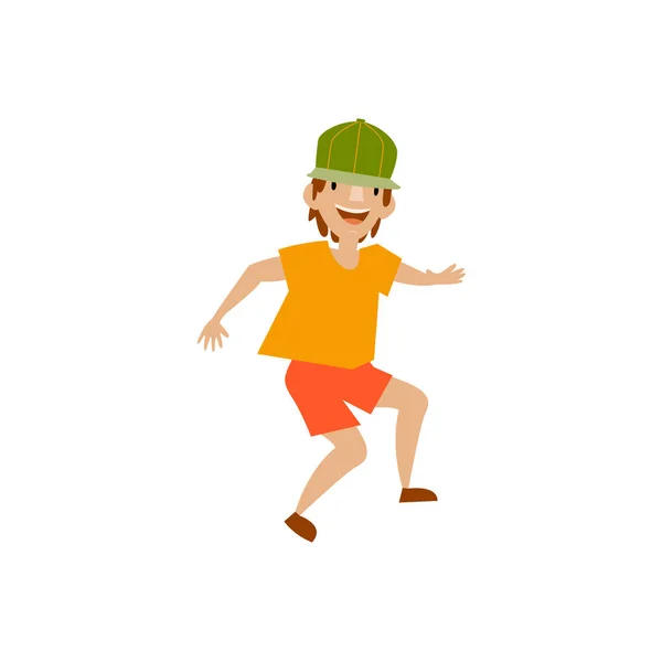 Junger Teenager mit Mütze tanzt lächelnd — Stockvektor