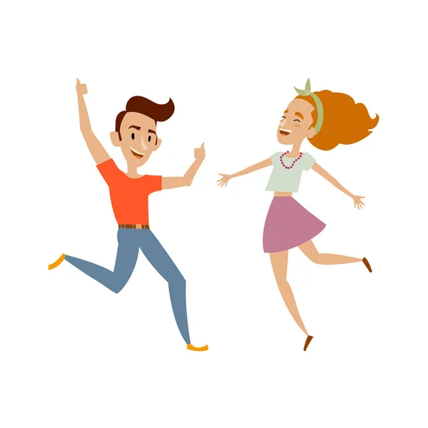 Vector set of teenagers in casual clothing dances — Stock Vector