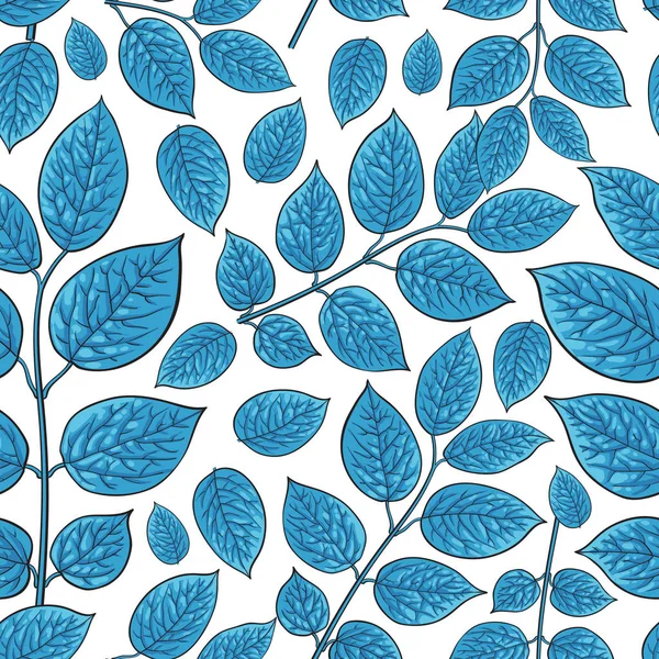 Patrón sin costura de abedul, madreselva hojas azules — Vector de stock