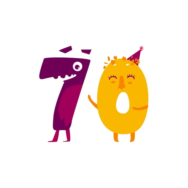 Vecteur mignon numéro de personnage animalier soixante-dix 70 — Image vectorielle