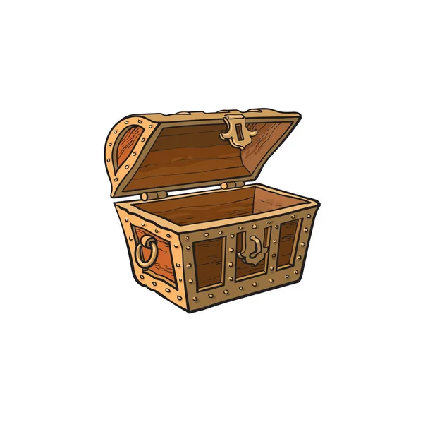 Vector opened empty wooden treasure chest — Stock Vector