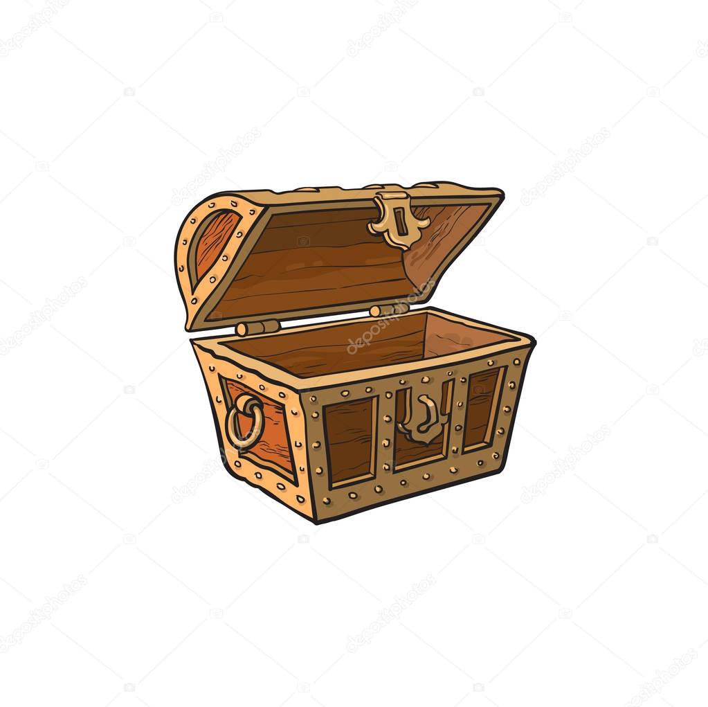 vector opened empty wooden treasure chest