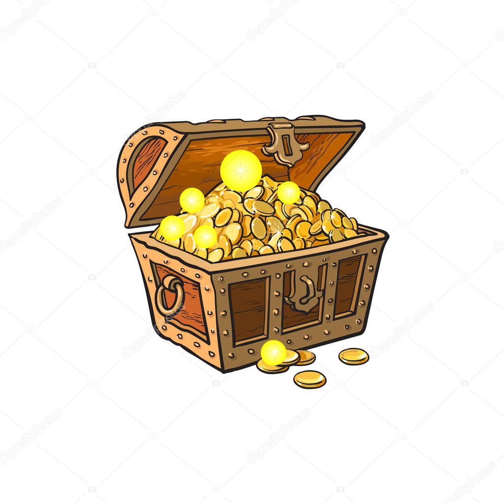 vector opened treasure chest full of golden coins