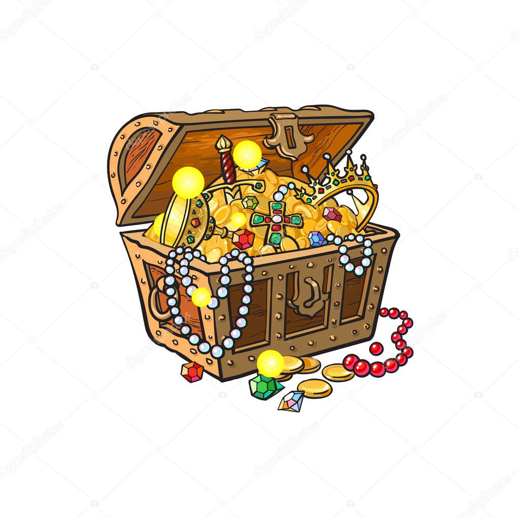 vector opened treasure chest full of golden coins