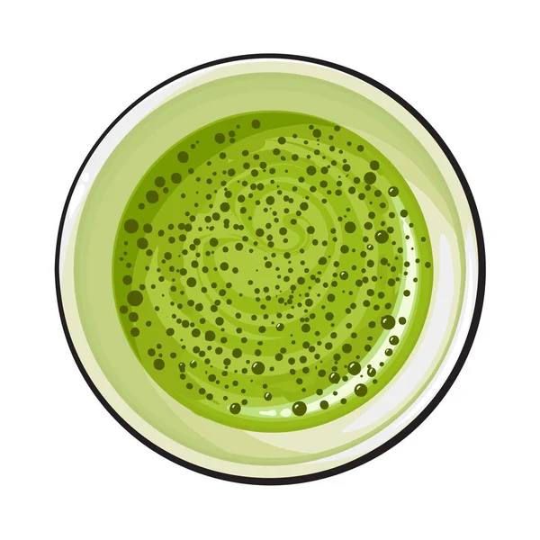 Bovenaanzicht tekening van matcha groene thee drinken in Beker — Stockvector