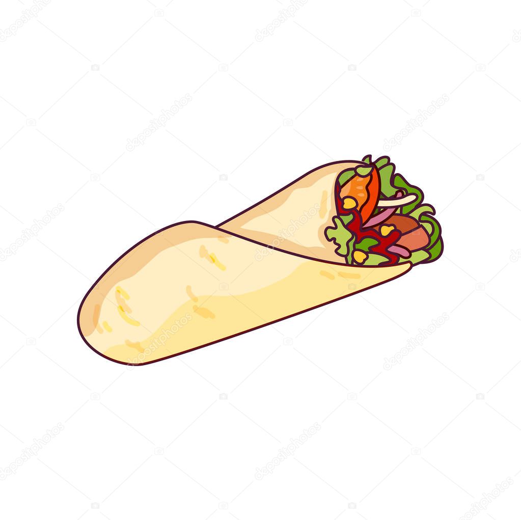 Vector fast food roll, shawarma , taco illustration