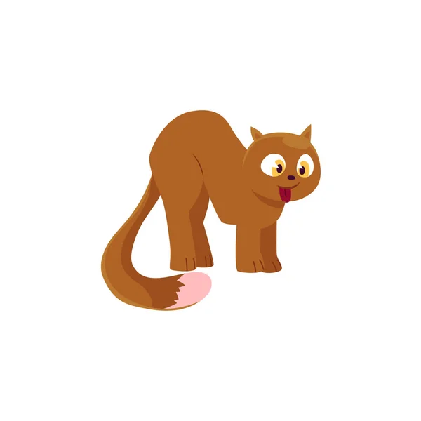 Çizgi stili kahverengi yerli kedi ile bushy kuyruk — Stok Vektör