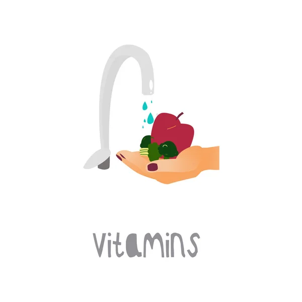 Vector de alimentos frescos y limpios ricos en vitaminas concepto — Vector de stock