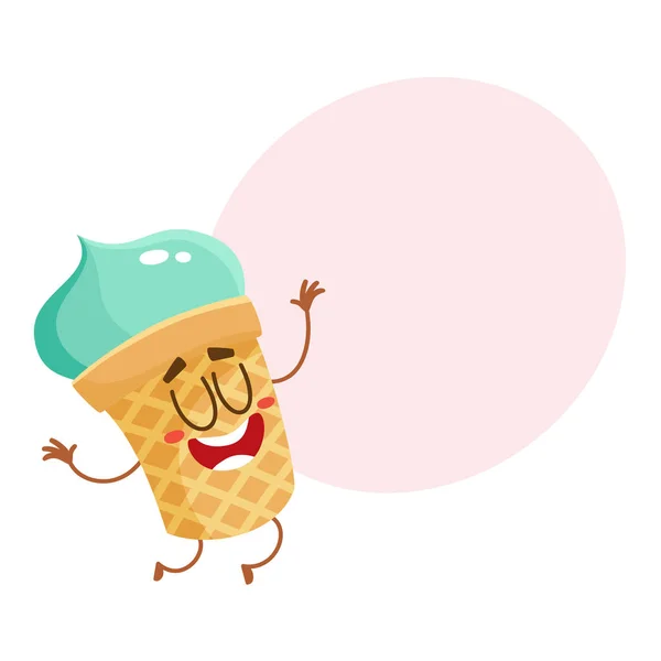 Carácter divertido de helado de pistacho sonriente en taza de oblea — Archivo Imágenes Vectoriales