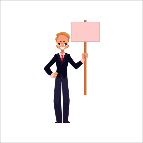 Trabajador de oficina vectorial con cartel rosa en blanco — Archivo Imágenes Vectoriales