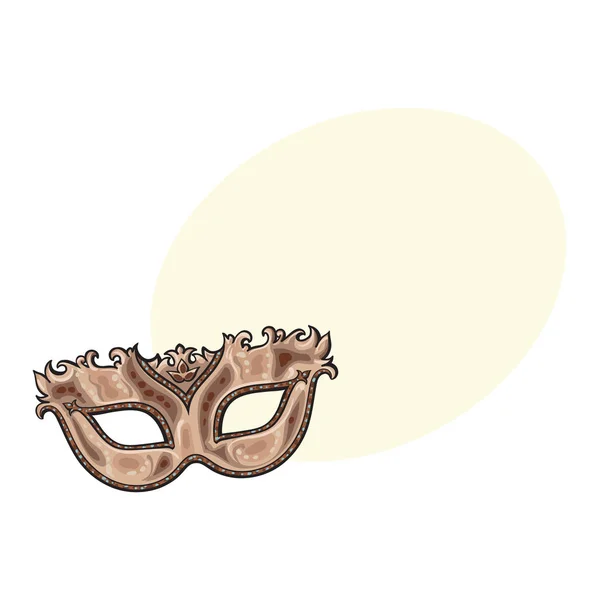 Máscara de carnaval veneciana dorada bellamente decorada con brillo y adornos — Vector de stock