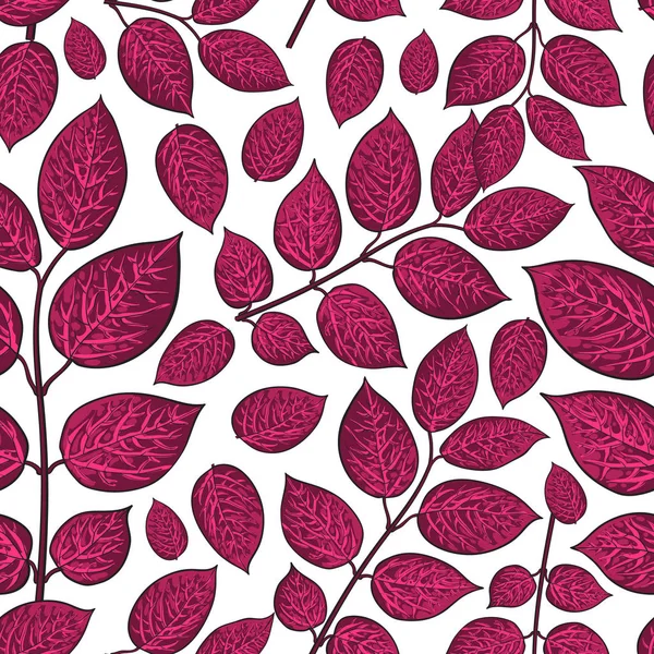 Motif sans couture de bouleau, chèvrefeuille feuilles rouge foncé — Image vectorielle