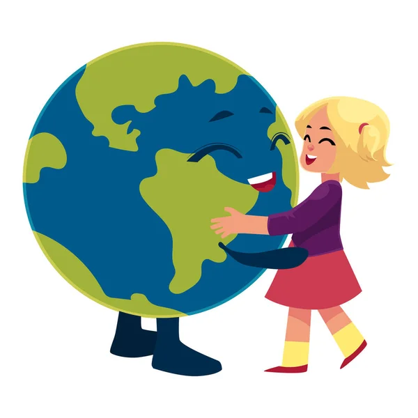 Girl dancing with Globe, Earth planet character — Stock Vector