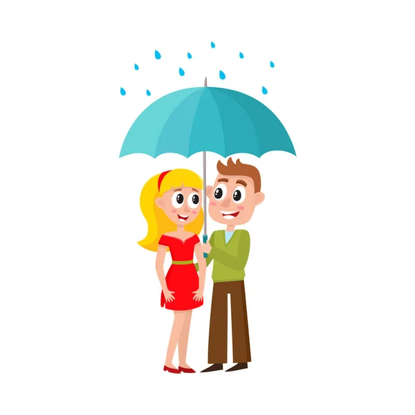 Vector ungt par promenader att hålla paraply — Stock vektor