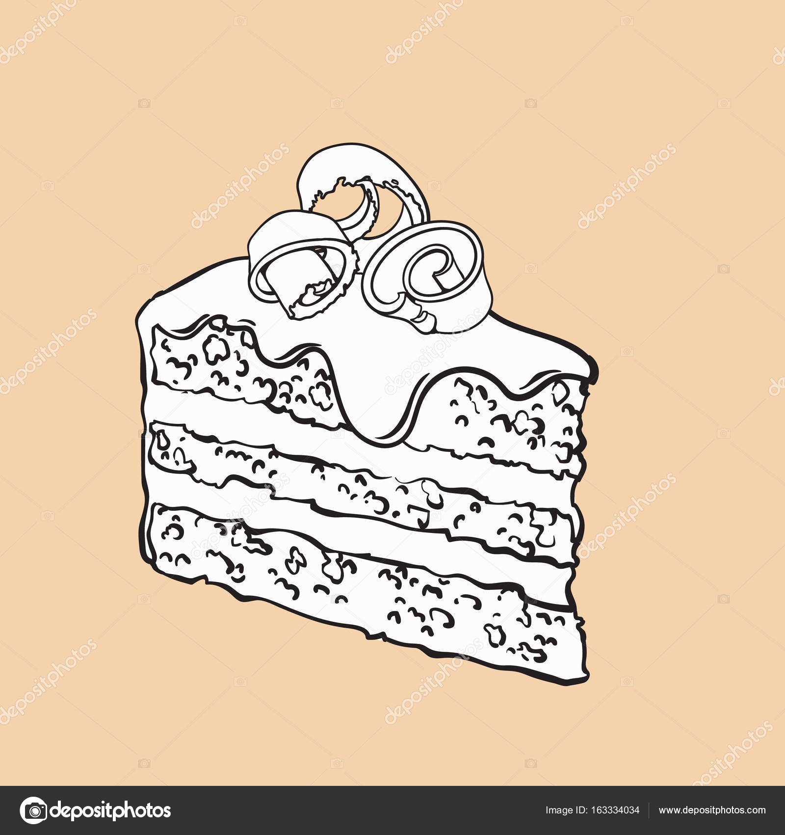 Pezzo Disegnato Mano A Strati Della Torta Di Cioccolato Con