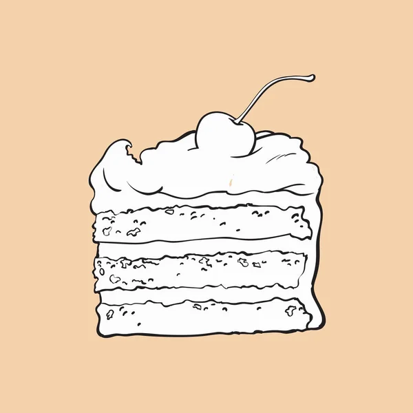 バニラ クリームとチェリーの装飾層ケーキ — ストックベクタ