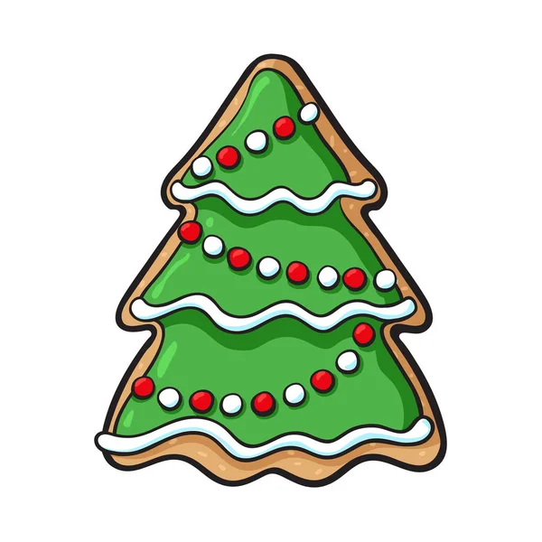 Galleta de jengibre casera esmaltada árbol de Navidad — Vector de stock