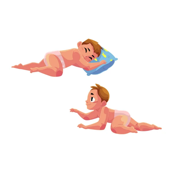 Mignon petit bébé enfant, nourrisson, enfant en couche-culotte, rampant — Image vectorielle