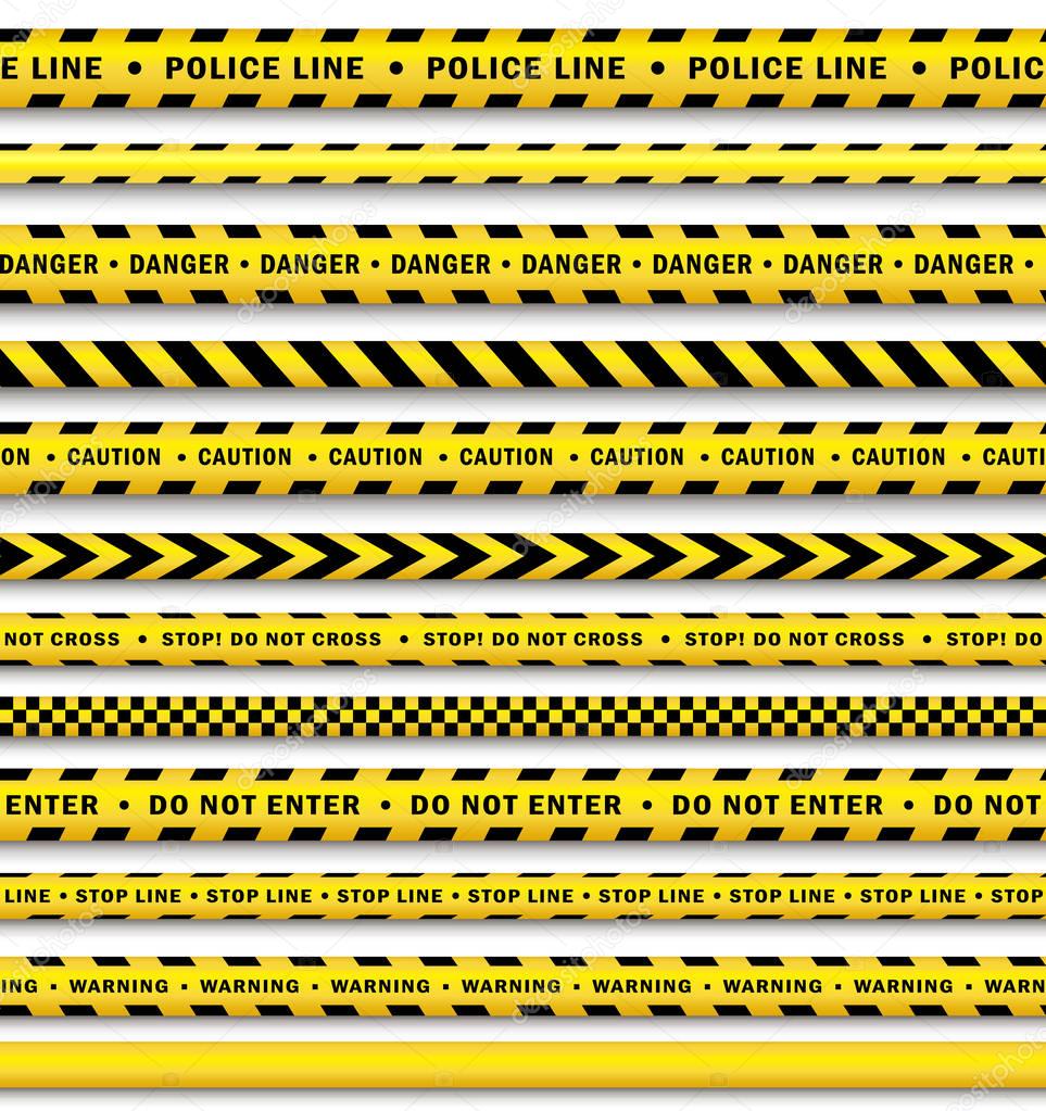 vector yellow black police tape set isolated