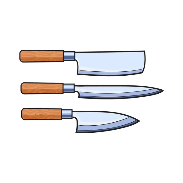 Vector knifes flat set - cleaver, carving, steak — Stock Vector