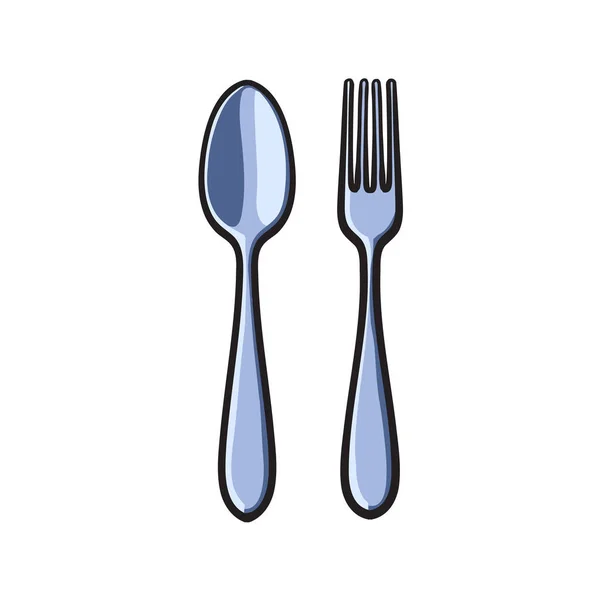 Fourchette vectorielle et dessin de cuillère dessin animé isolé — Image vectorielle