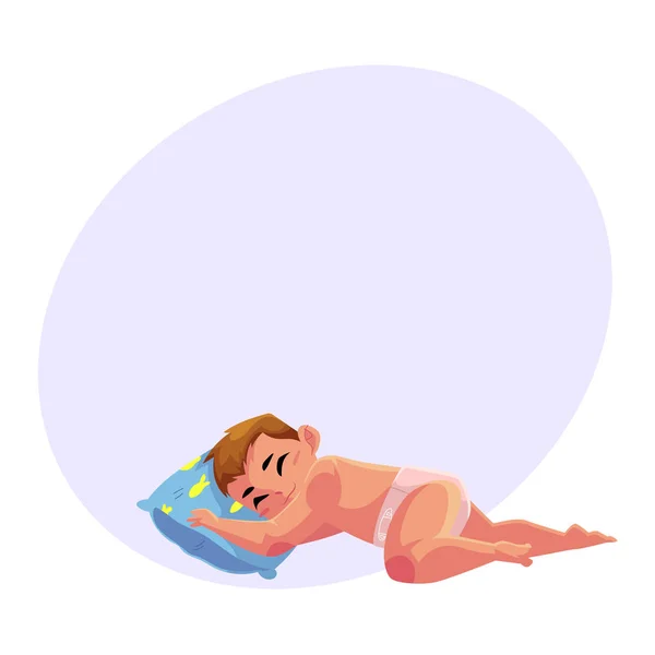 Schattige kleine baby, kind, baby, kind in luier zoet slapen — Stockvector