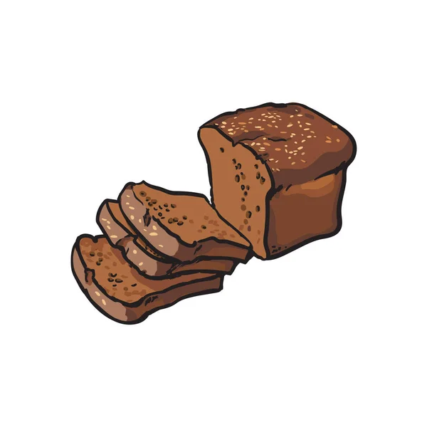 Vektoros rajz elszigetelt sötét barna szeletelt kenyér — Stock Vector
