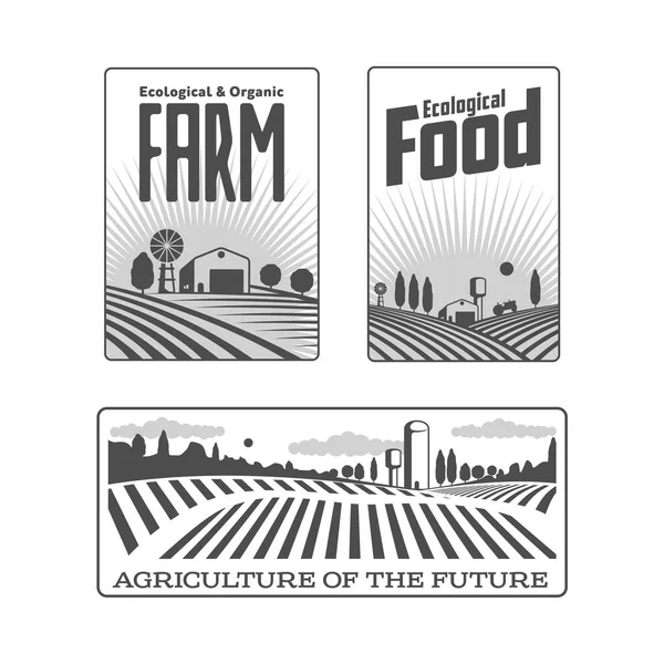 Farmers with fields badges — Stock Vector