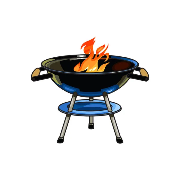 Круглий барбекю, мангал з деревного вугілля барбекю, палаючий вогонь — стоковий вектор