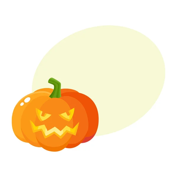 Riendo, sonriendo calabaza jack-o-linterna con dientes de vampiro, símbolo de Halloween — Vector de stock