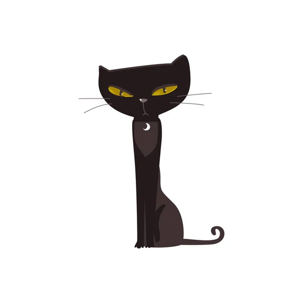 Spooky elegante gato negro con grandes ojos amarillos — Vector de stock