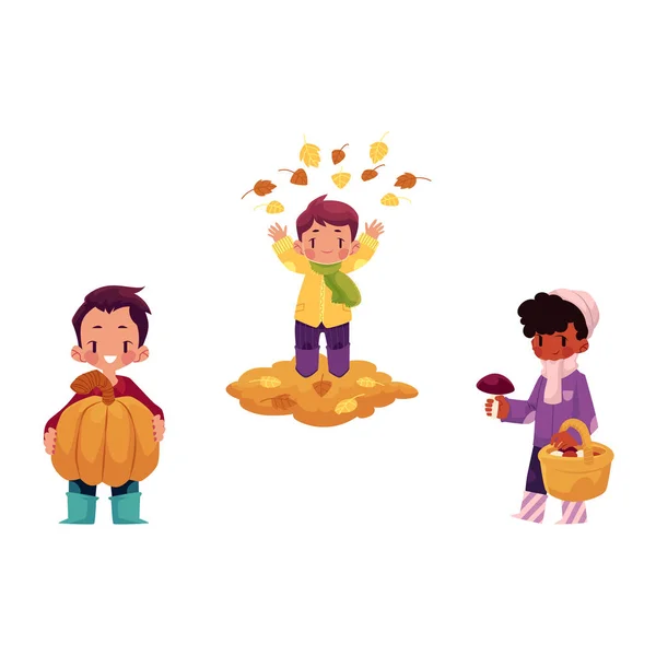Crianças vetor fazendo conjunto de atividades de outono —  Vetores de Stock