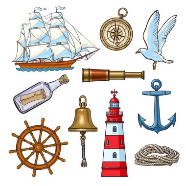 Cartoon nautical elements, vector illustration clipart