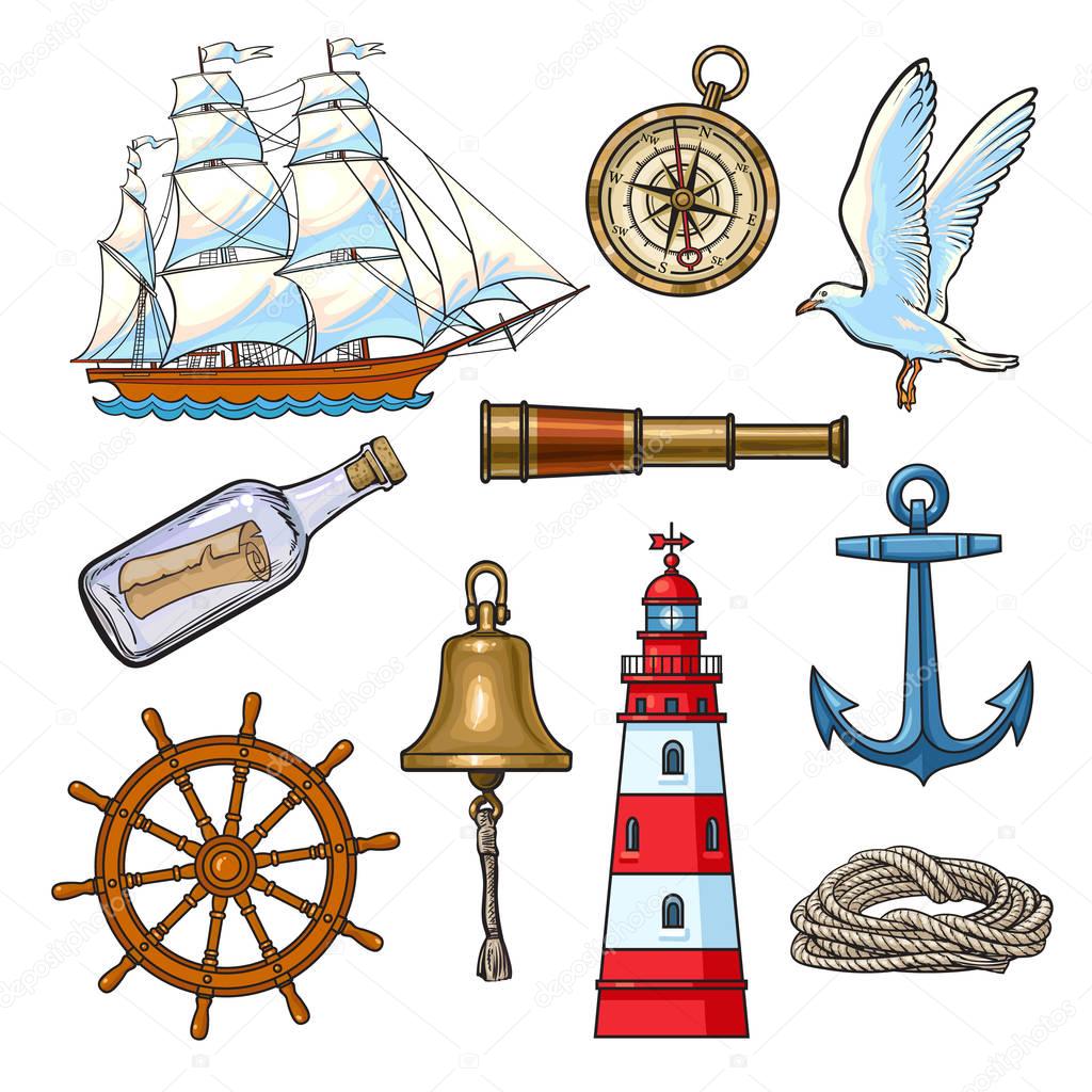 Cartoon nautical elements, vector illustration