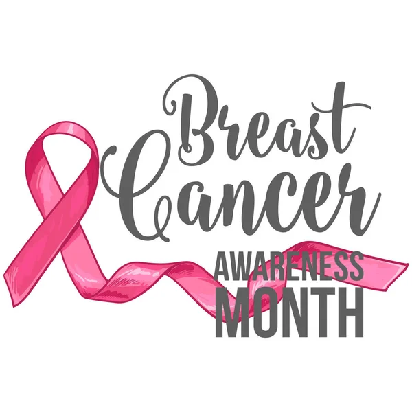 Καρκίνου μαστού ευαισθητοποίηση μήνα banner, αφίσα, πρότυπο με ροζ κορδέλα — Διανυσματικό Αρχείο