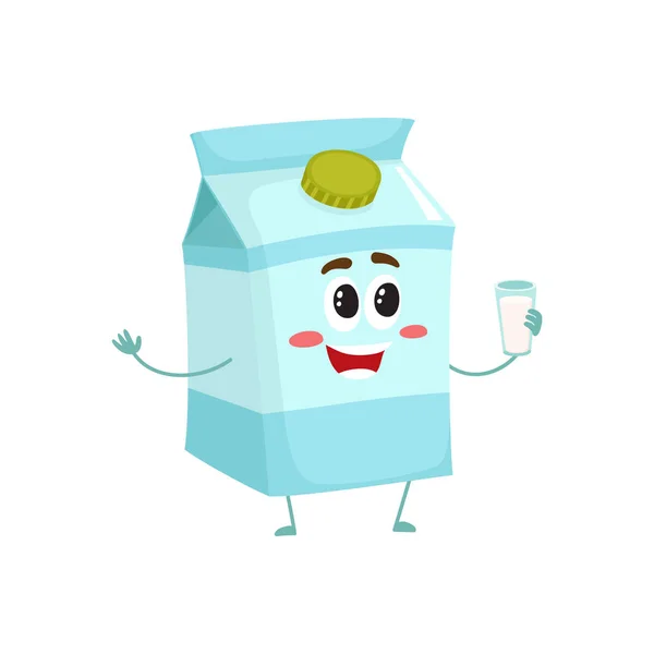 Lustige süße Milch Box Charakter mit einem schüchternen Lächeln — Stockvektor