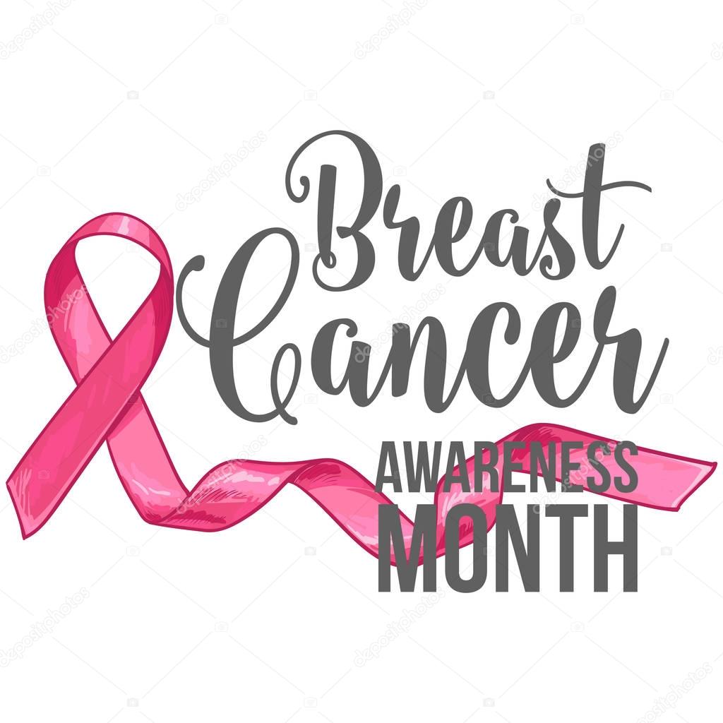 Breast cancer awareness month banner, poster, template with pink ribbon