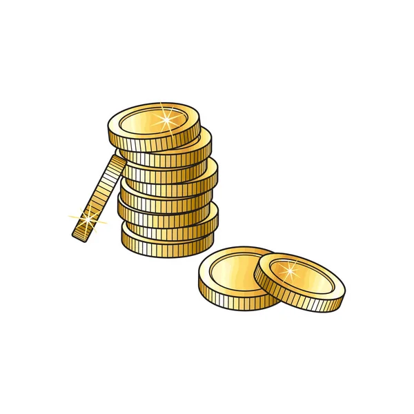 Montón de monedas de oro, ilustración de vectores de bocetos — Vector de stock