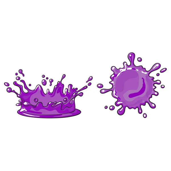 Vektor tecknad lila juice droppe splash set — Stock vektor