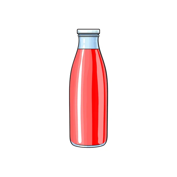 Vector cartoon glass bottle of red fruit juice. — Stock Vector