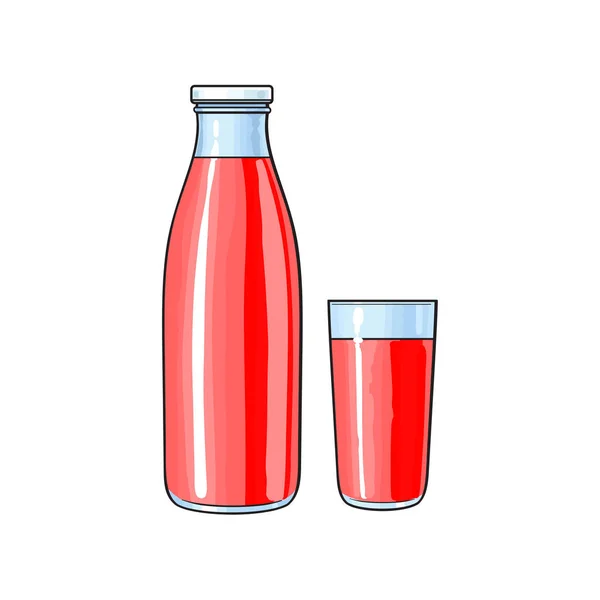 Vecteur bouteille en verre de dessin animé, tasse de jus de fruits — Image vectorielle