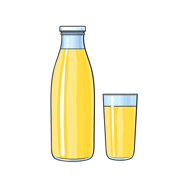 Vector cartoon glas, fles citroensap fruit. — Stockvector