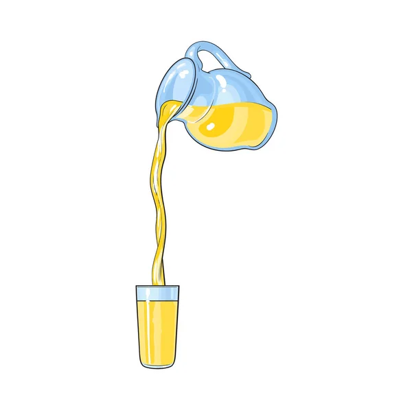 Jarra de jugo de vector con fluir en jugo de taza — Vector de stock
