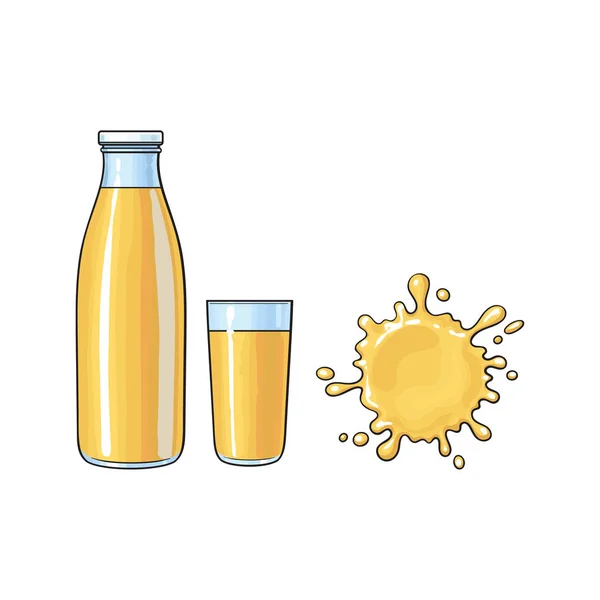 オレンジ ジュース セット - ボトル、グラス、大きなスプラッシュ — ストックベクタ