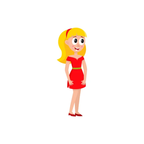 Vector young woman stands smiling isolated — Stock Vector