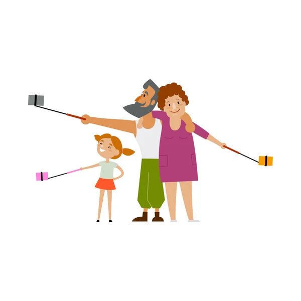 Familieleden, ouders en dochter maken selfie — Stockvector