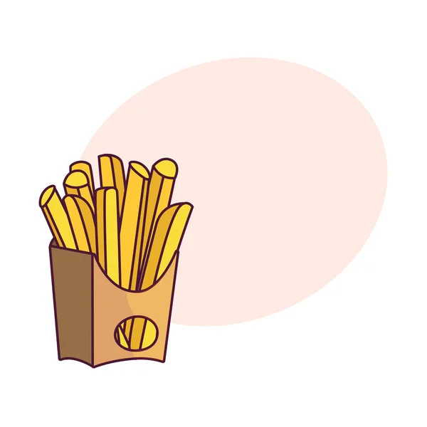 Friture de pomme de terre vectorielle, frites sur boîte en papier — Image vectorielle