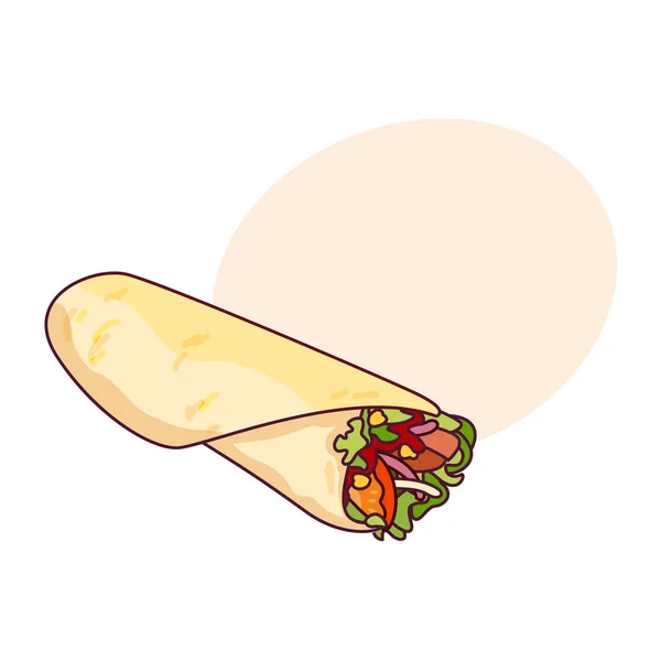 Rollo de comida rápida vectorial, shawarma, ilustración de taco — Archivo Imágenes Vectoriales